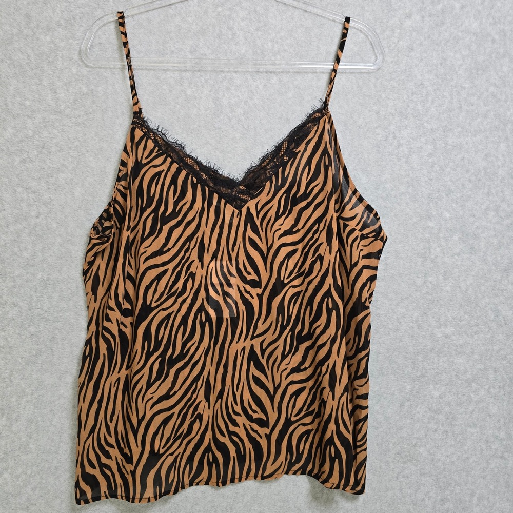 Animal print Y2K Camisole XXL Sheer Fairy Lace trim Tank Mobwife Animal
